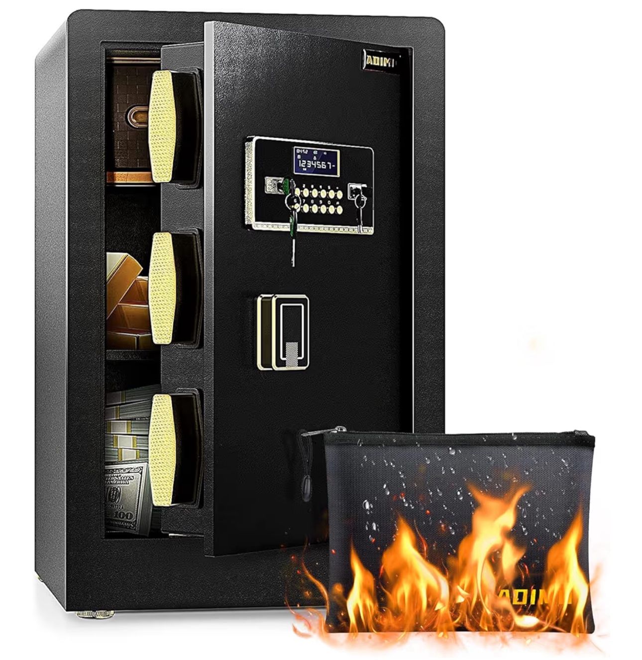Safe Box ADIMO 2.8 Cubic Ft Fireproof Safe Box, Weighted Cabinet Safe with Removable Shelf, Sensitive Alarm, Dual Key System with LCD New
