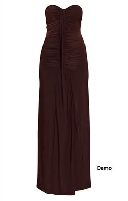 PrettyLittleThing Chocolate Ruched Drape Detial Slinky Maxi Dress (UK8/Small)