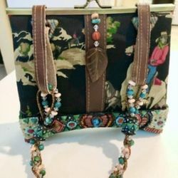 Mary Frances Western Cowboy Print Embellished Handbag Purse Beaded Price Is FIRM