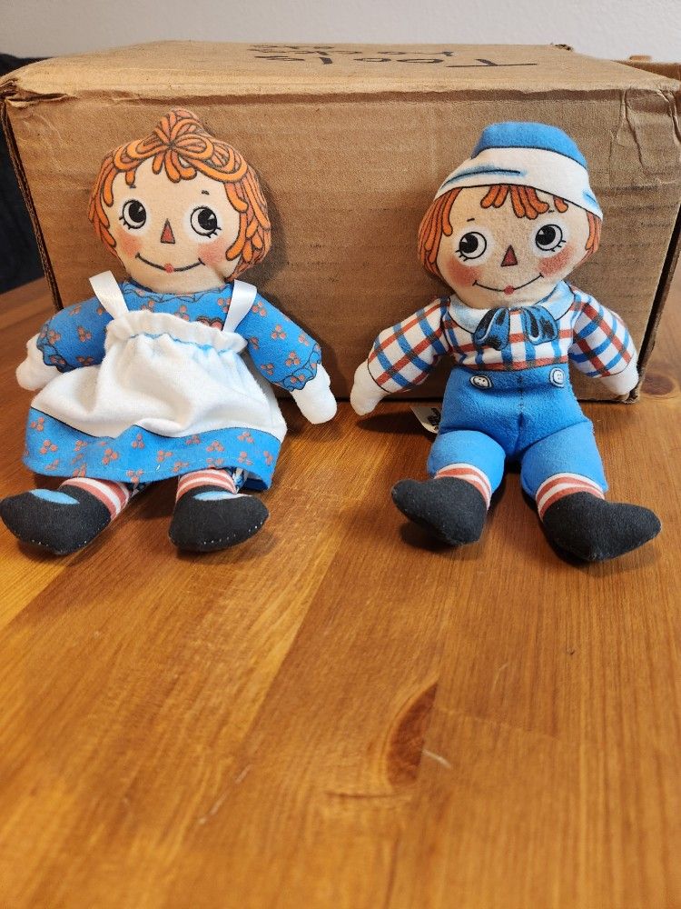 Raggedy Ann & Andy 1991 Macmillan Inc The Toy Works 8" Bean Bag Dolls $20 Total (SE San Diego)