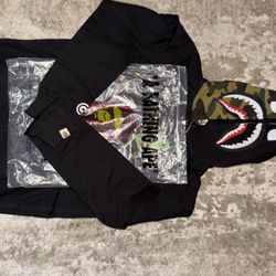 Black n Camo Full Zip Bape Shark Hoodie