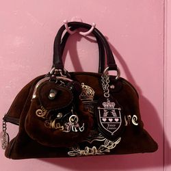 Vintage Juicy Couture Dark Brown Velour Bag Embroidered Purse Handbag