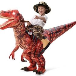 Spooktacular Creations Kids Riding Raptor LED Blow Up Inflatable Costume - Red