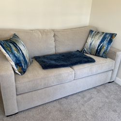 Macys Chrome Beige Radley 74” Fabric Full Sleeper Sofa Bed 