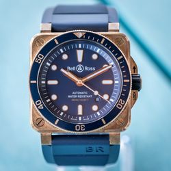 Bell & Ross BR03-92 Diver Blue Bronze 42mm LIMITED Automatic Men’s Watch B&P Set