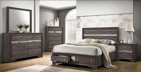 Brand New Grey 4pc Queen Bedroom Set (Available in Eastern King)