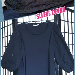 'Chico's' dark navy blue shirt with balloon sleeves, intricate embroidery, Sz. L (2)