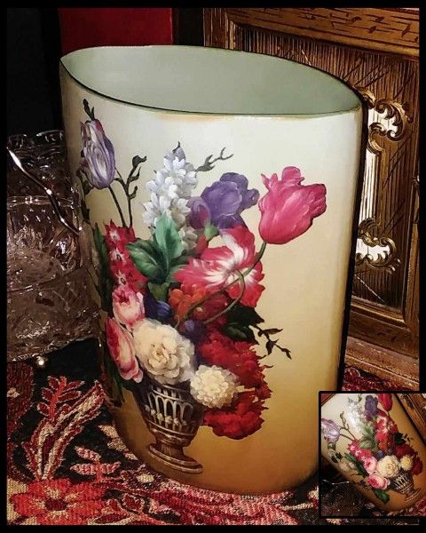 VINTAGE FLORAL FLOWER POT ROSE BOUQUET VASE PLANTER ACCENT TABLE DECOR DISPLAY CENTERPIECE