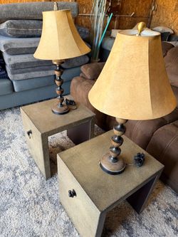 Set of 2 * Tall Skinny Large Buffet End Table Lamps Set of 2 Brown Light Bronze Finish