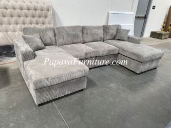 NEW Large U Shape Sectional Sofa with TWO Chaise Lounge Set Double Lounger Ashley IKEA Style Big Discount Furniture Warehouse Clearance SALE DEAL