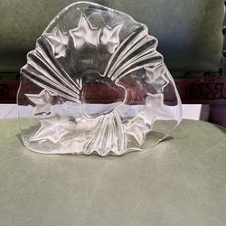 Vintage Mikasa Leaf Etched Embossed Cut Glass Triangular Shaped Bowl