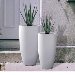 Pure White Concrete Tall Planters (Set of 2), Large Outdoor Indoor Decorative pot with drainage hole