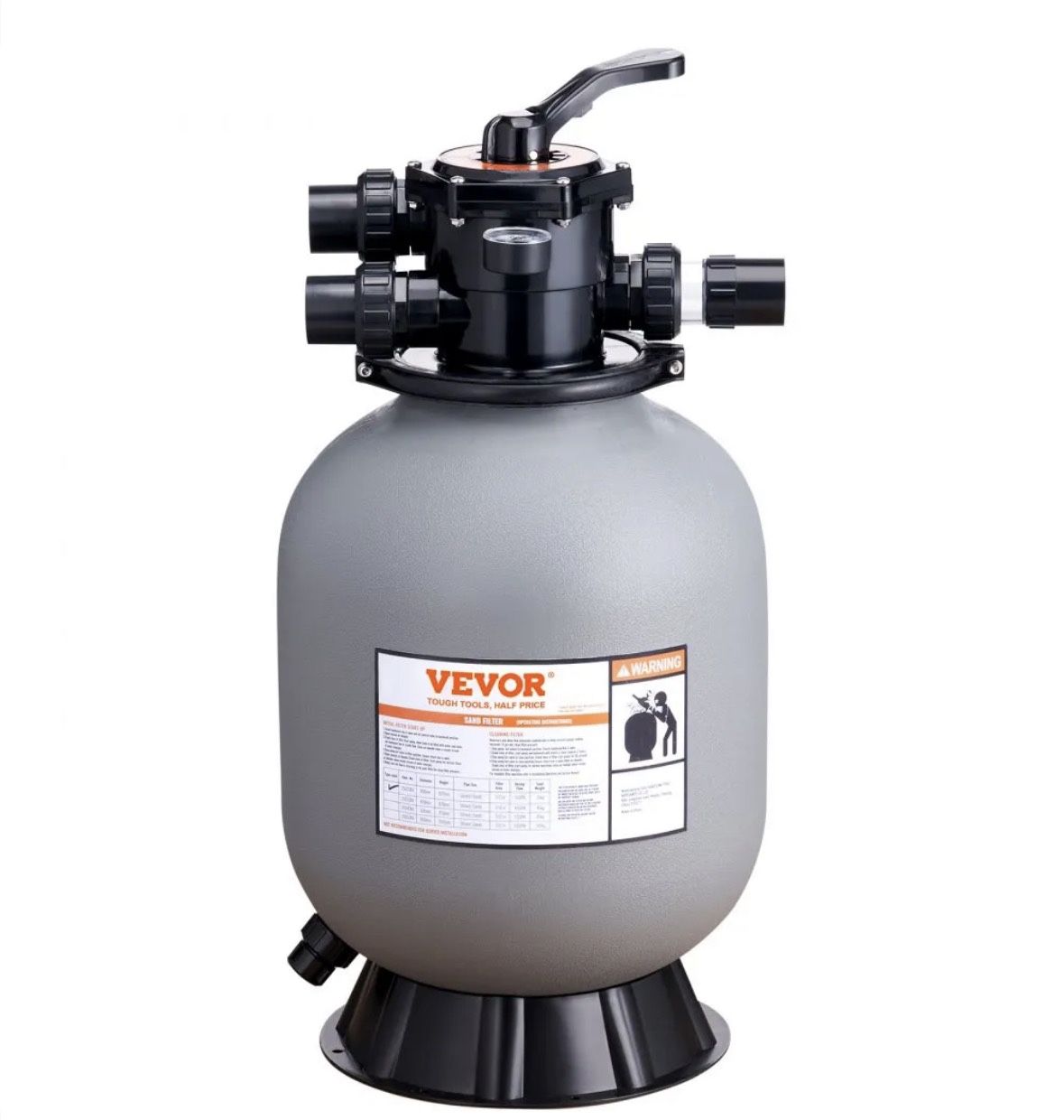 VEVOR Sand Filter, 16-inch, Up to 35 GPM Flow Rate, Above Inground Swimming Pool Sand Filter System with 7-Way Multi-Port Valve, Filter, Backwash, Rin