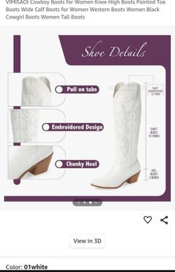 A Pair Womens Embroidered Pull On Cowboy Cowgirl Boots Block Chunky Heel Western Mid Calf Boots Riding Weddin(Size 8.5)