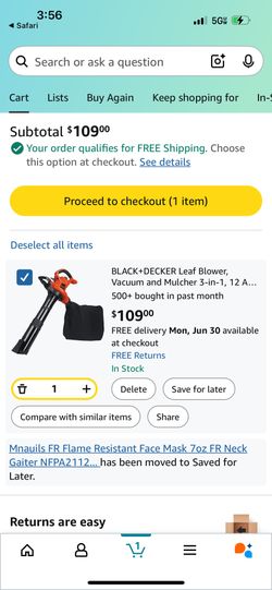 Black and Decker Leaf Blower/Vacuum With Bag
