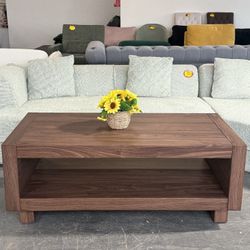 Modern Minimalist Rectangular Coffee Table with Storage – MDF Wood Finish, Mid-Century Design(Brown)  💰150$