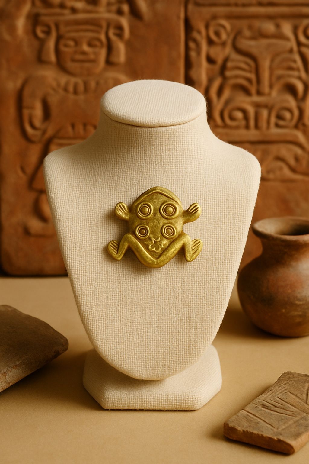 Alva Museum Replicas 1960s Pre-Columbian Chiriquí Frog Gold-Tone Brooch, 1.5”