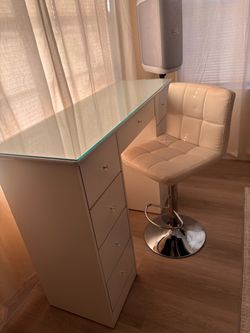 Vanity With Glass Top & Chair