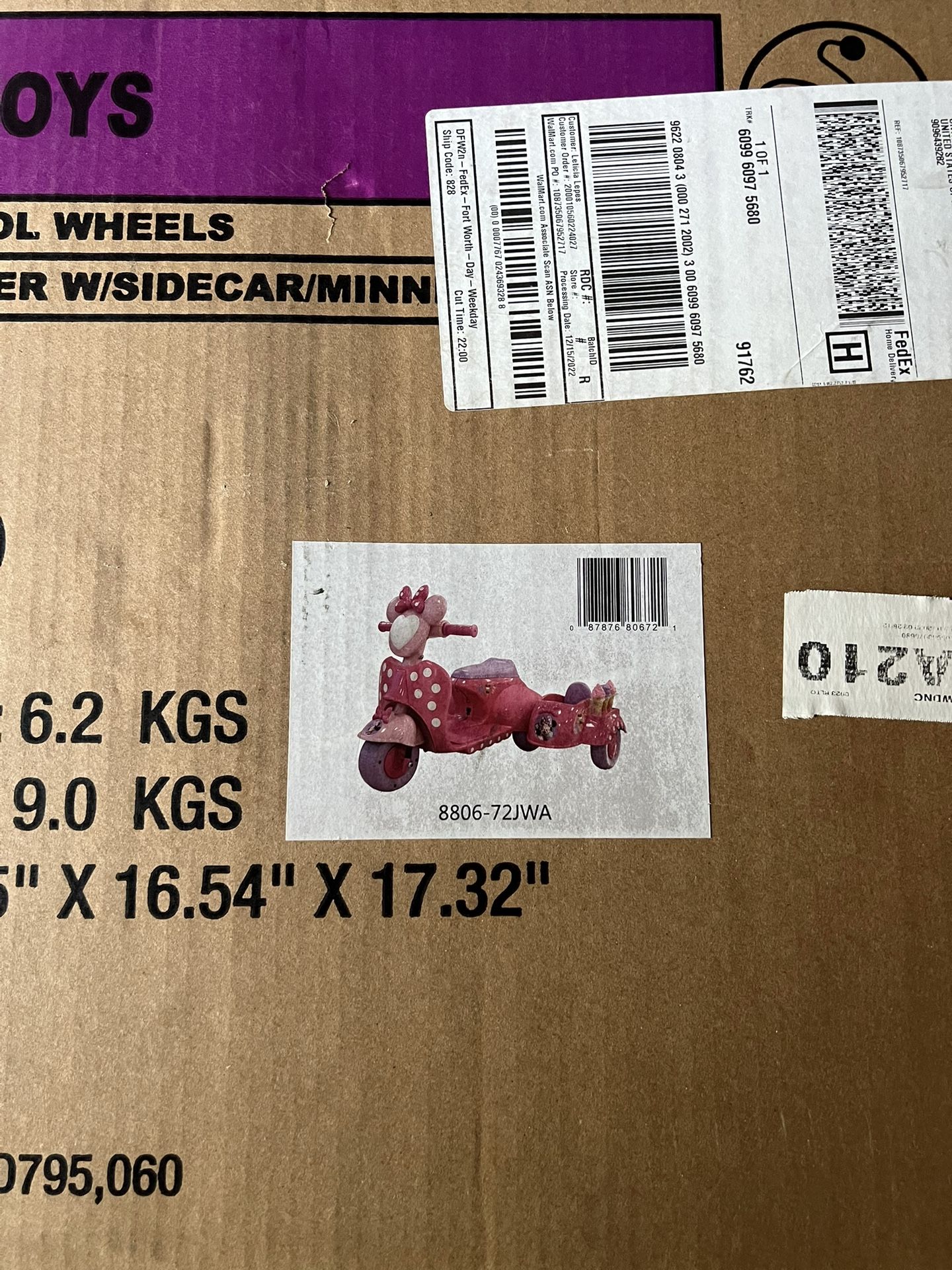 Minnie Mouse 6v Scooter w/ Sidecar