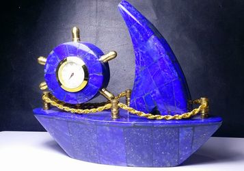 Lapis lazuli AAA grade hand crafted ship with clock