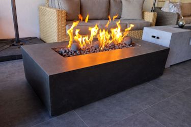 New 56” Concrete Outdoor Patio Furniture Fire Pit – 90,000 BTU – Propane