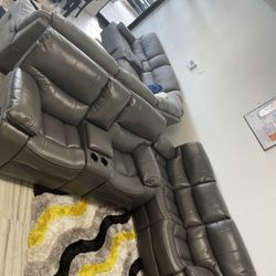 Inventory Blowout Sale. Madrid, Gray Leather Reclining Sofa And Loveseat Set Only $1199. Easy Finance Option. Same-Day Delivery.