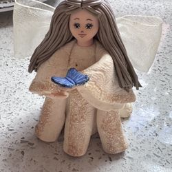 Handcrafted Angel Figurine with Blue Butterfly