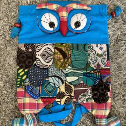 Hand Made Owl Backpack Women Multicolor Padded Patch Lined Purse Shoulder Bag
