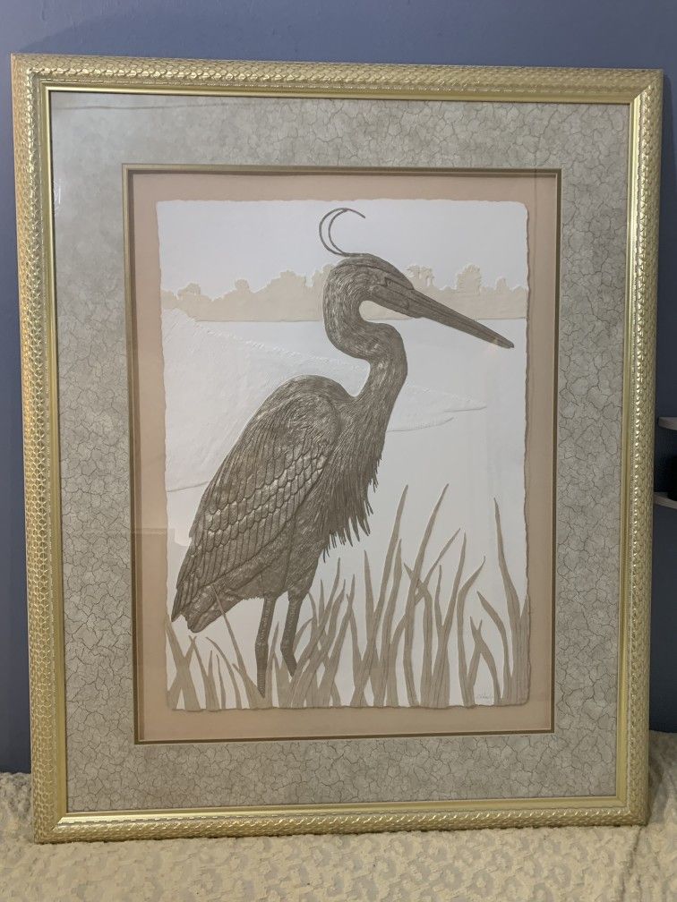 Rare Egret Cast Paper Relief Sculpture by Lori Kiplinger Pandy