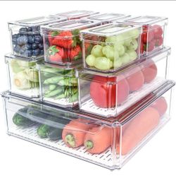 10 Pack Fridge Organizer, Stackable Refrigerator Organizer Bins with Lids, Produce Fruit Storage Containers for Storage Clear for Food, Drinks, Vegeta