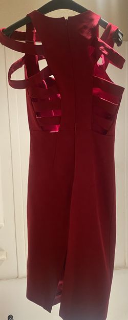 Chushnie El RlRed Collared Cutout Pencil Dress  crimson red, collared, cutout, bodycon, satin, elegant, evening dress, fitted, sleeveless, chic