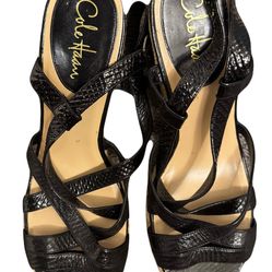 Cole Haan Black Patent Leather Strappy Sandals-11