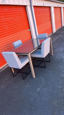 Modern Glass Top Dining Table with 4 Chairs