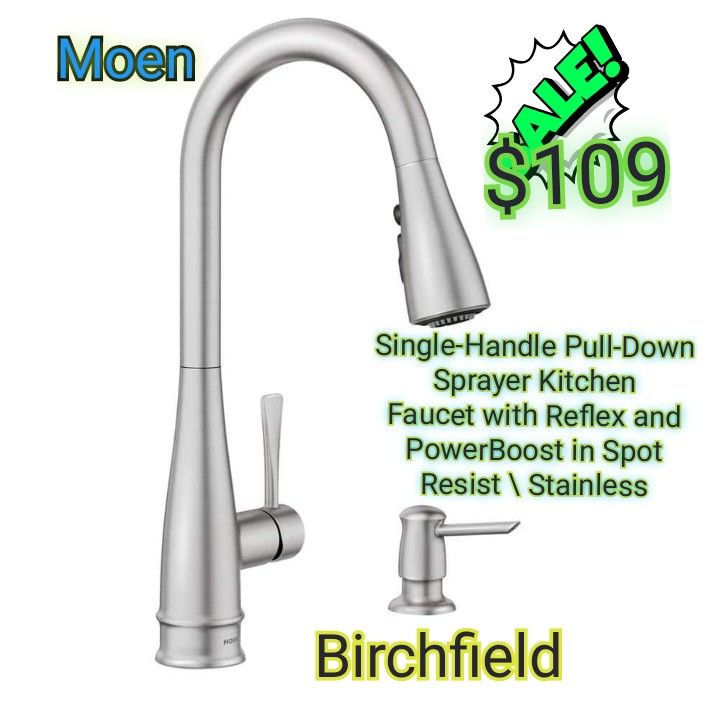 Birchfield Single-Handle Pull-Down Sprayer Kitchen Faucet with Reflex and PowerBoost in Spot Resist Stainless
by

MOEN