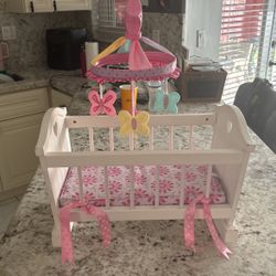 American Girl Doll Bitty Baby Doll Crib/Cradle Set With Mobile 