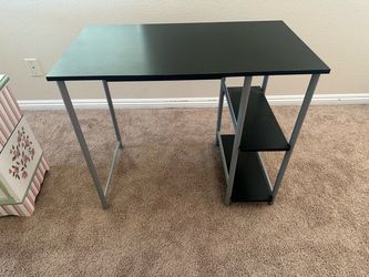 Black and Silver Student Desk with Side Shelves