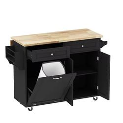 Large Kitchen Island with Drop Leaf,Kitchen Rolling Trash Cabinet Tilt Out 10 Gallon Storage W/2 Dra