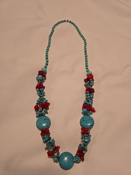 Beautiful Turquoise & Coral Nugget Necklace Very Rare!