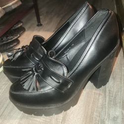 Shein Tassel Loafer Black Heels Size 10