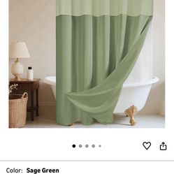 Brand New Hotel Style No Hook Sage Color Shower Curtain 71x86 (long)