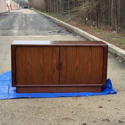 Vintage Dyrlund Danish Rosewood Cabinet Sideboard Tambour Doors