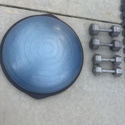 BOSU Home Balance Trainer.  And 10 & 15 Pounds Hex Dumbbells 
