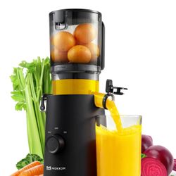 MOKKOM Cold Press Juicer, Updated Large Feed Chute Juice Extractor Machine, High Juice Yield, Slow Masticating Juicer Fit Whole Fruits Vegetables, Bla