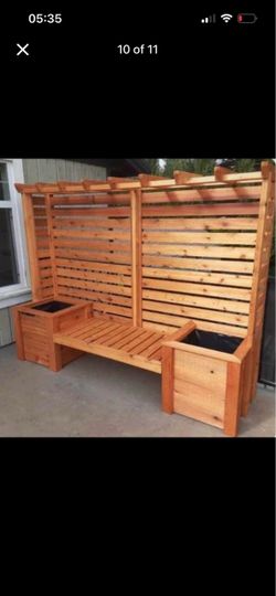 Wood Outdoor Bench with Privacy Screen and Planters