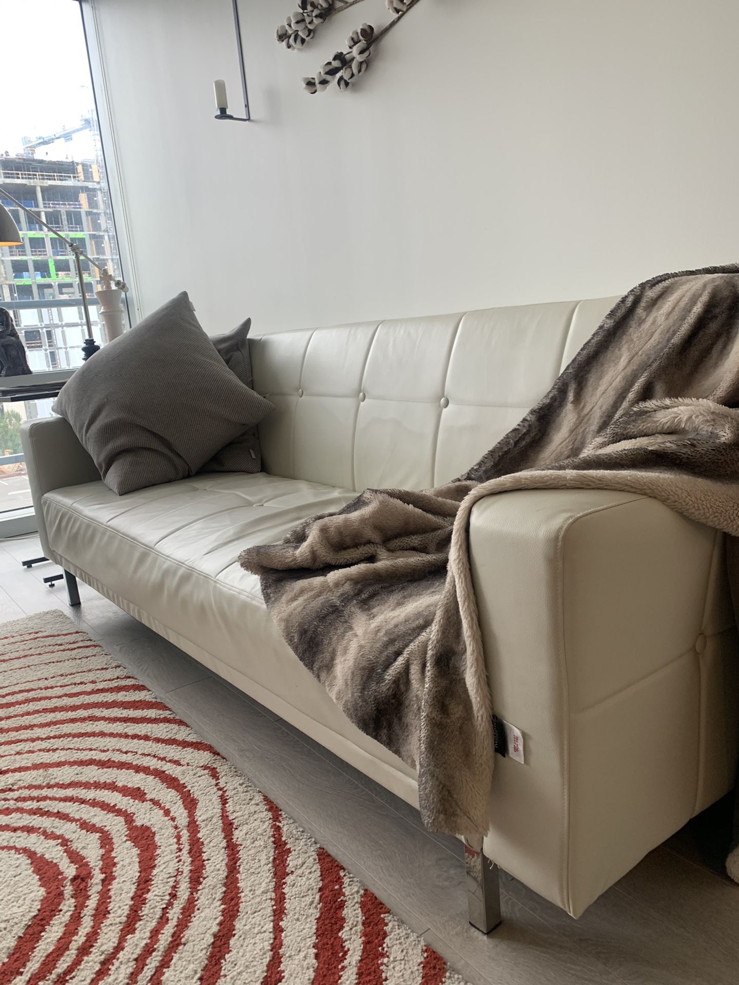 White Leather Sofa/Futon 80”