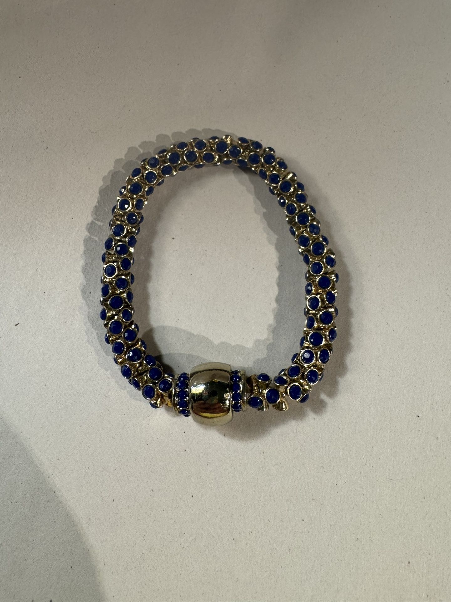 Unique costume jewelry -royal blue and gold tone magnetic closure bracelet-8” length