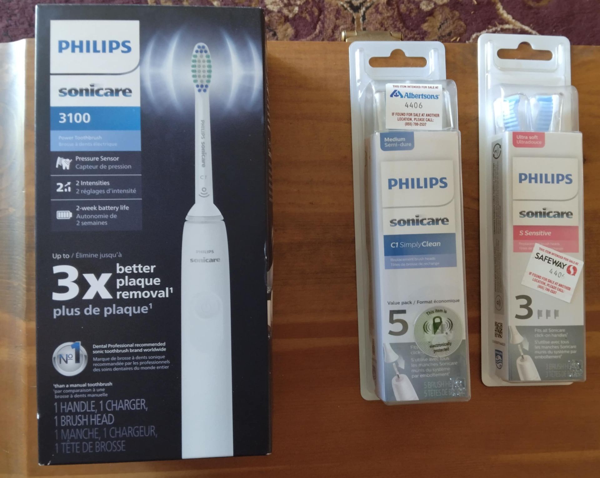 Philips Sonicare 3100 Toothbrush & Philips Sonicare C1 Simply Clean & S Sensitive Replacement Brush