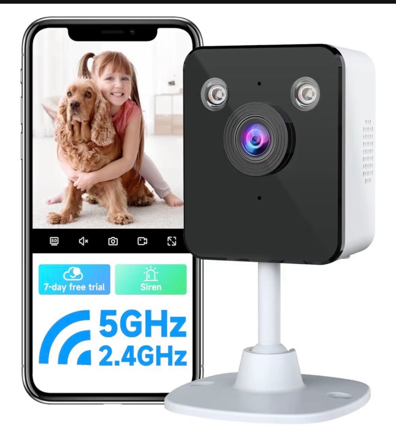 2K Cameras for Home Security Indoor, 2.4 & 5Ghz WiFi Baby & Pet Monitor with App, Night Vision, Motion Detection, Two-Way Audio, Smartphone Control In