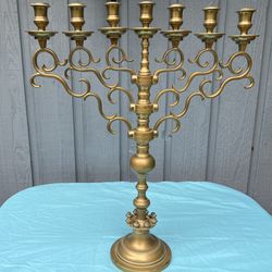 ANTIQUE VINTAGE 7 ARM ROTATING SOLID BRASS CANDELABRA MENORAH