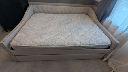 Baxton Studio Haylie Beige Queen Daybed w/ Twin Roll-Out Trundle